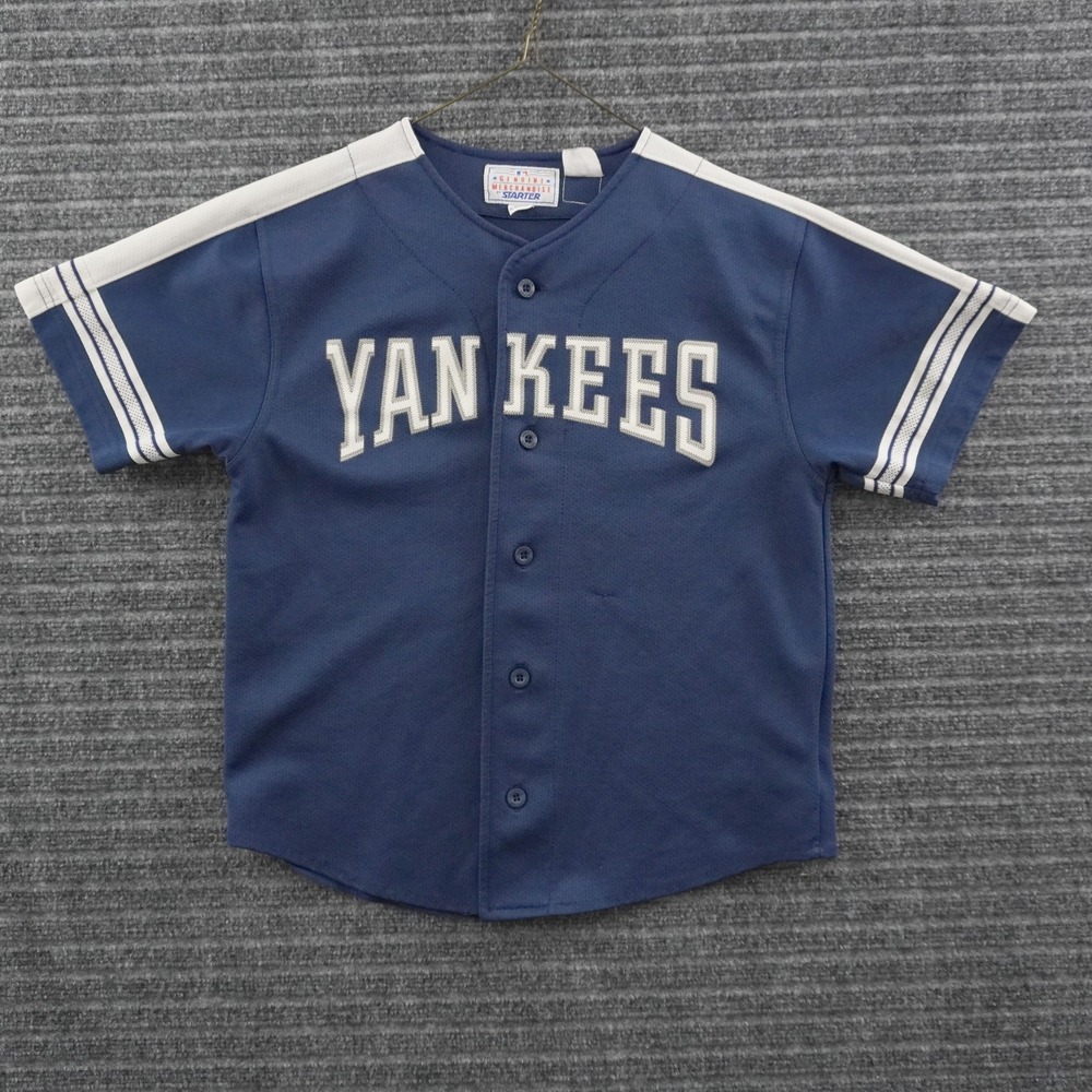Vintage 90s Starter New York Yankees Jersey Youth M Blue Derek Jeter 2 MLB